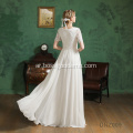 أحدث الدانتيل بسيط طويل الأكمام فستان الزفاف أثواب الزفاف الدانتيل الأبيض